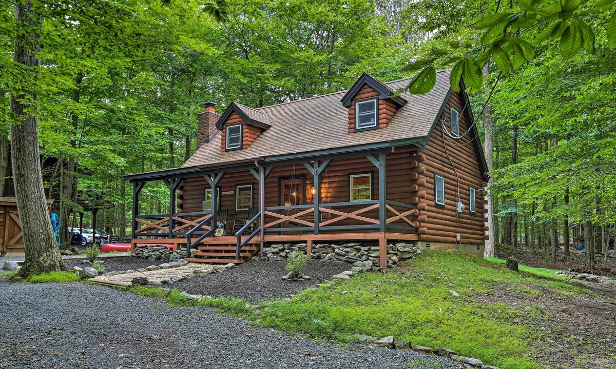 Locust Lake Village Cabin | Pocono Log Cabin: Fireplace, Fire Pits & Amenities