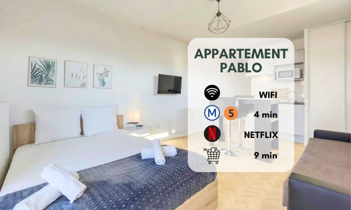 Bobigny Apartment | Studio Pablo à 4 min du Métro 5 et du Tram 2 ! Proche Paris, Idéal Pour un duo