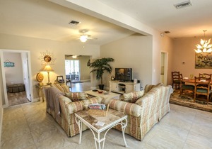 This lovely vacation home with its lush and beautifully manicured landscaping is located on the mainland of Fort Myers Beach, at 18116 Cutlass Drive.