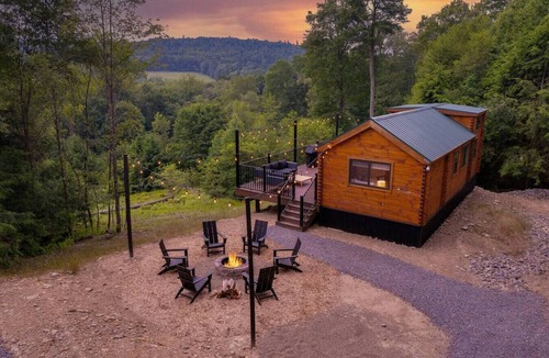 Shippenville Cabin | Evergreen Escape | Cabin w/Hot Tub, Fire Pit, Views & Trails Nearby