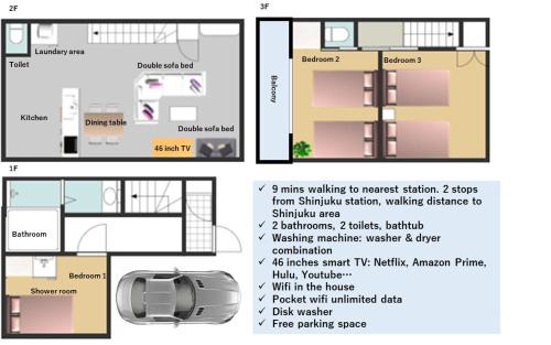 Honmachi Apartment | Spacious Cozy house in Shinjuku Free parking wifi