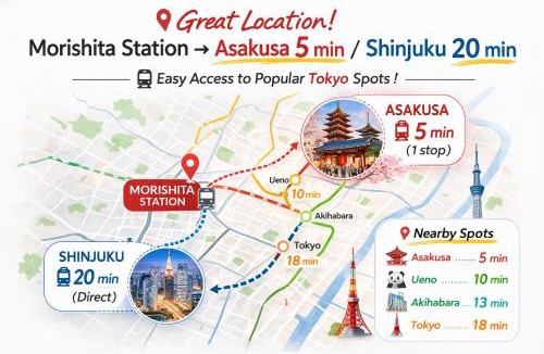 Morishita Apartment | Spacious Tokyo Apartment for 6-8 Guests! 1 min to Morisita Station , Direct to Shinjuku