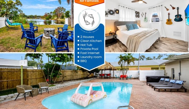 2 Homes - 4 MN to Madiera BCH - Hottub - HTD Pool