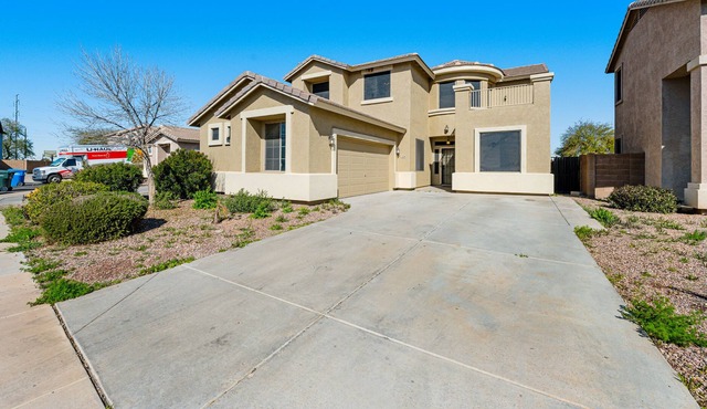 Dog-friendly 2-story home with private pool, fireplace, balcony & enclosed yard