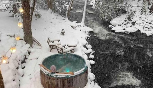The Water House - Winter Spa on a Cascading Brook