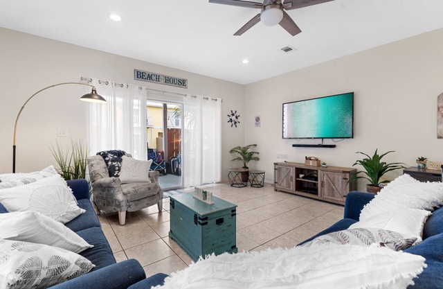 Lovely Beach House with a large Playroom steps to Pool and 5 mins walk to Beach
